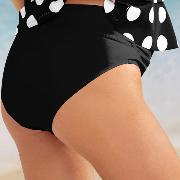 Black Dot Print Ruffled Layered Maternity Swimsuit - Picture 7 of 12